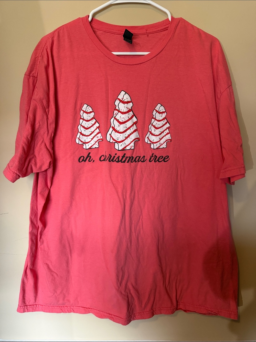 Gildan Coral Pink Short Sleeve Tee with White Tree Design